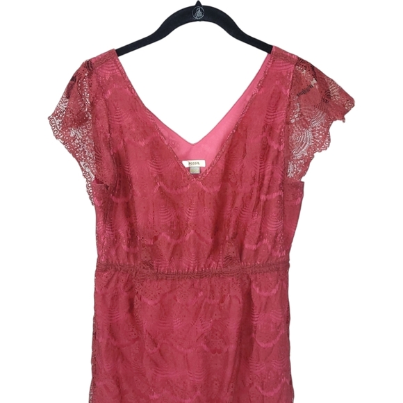 FOSSIL XS Penny Lace Overlay Mini Dress Wine Red Femine Romantic - Picture 8 of 13